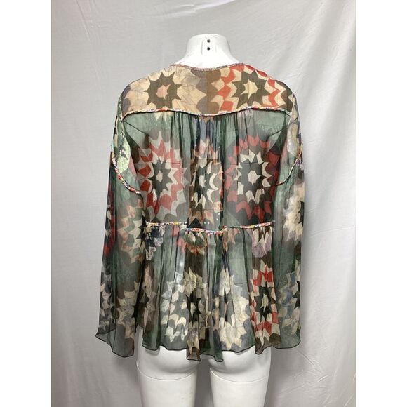 Chloé Rosace Patchwork Print Sheer Blouse in Multicolor Silk - Picture 8 of 10